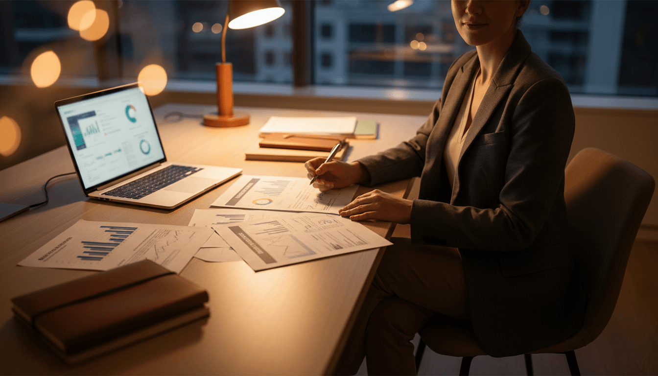 Professional reviewing asset finance documents at a modern desk in Melbourne office