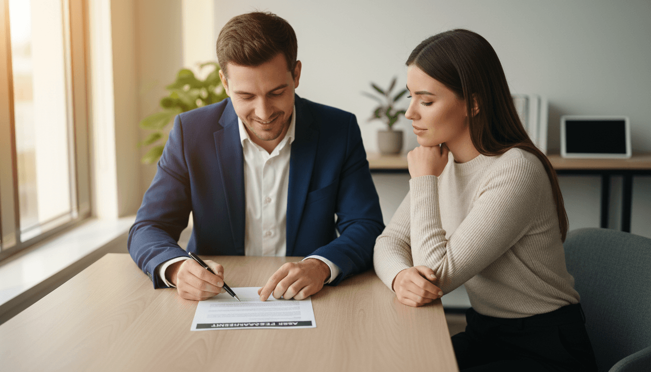 Asset finance consultant explaining simple loan terms to client
