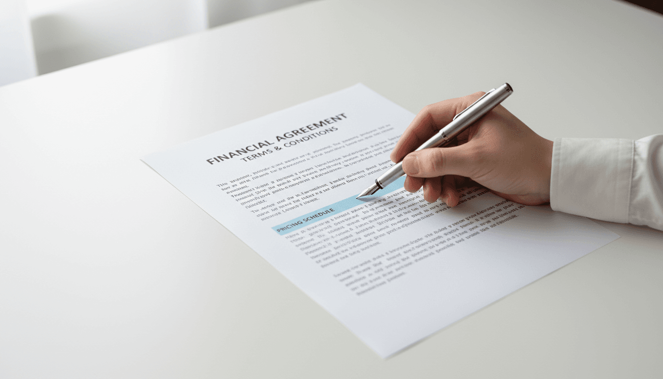 Asset finance agreement showing transparent, clear pricing terms